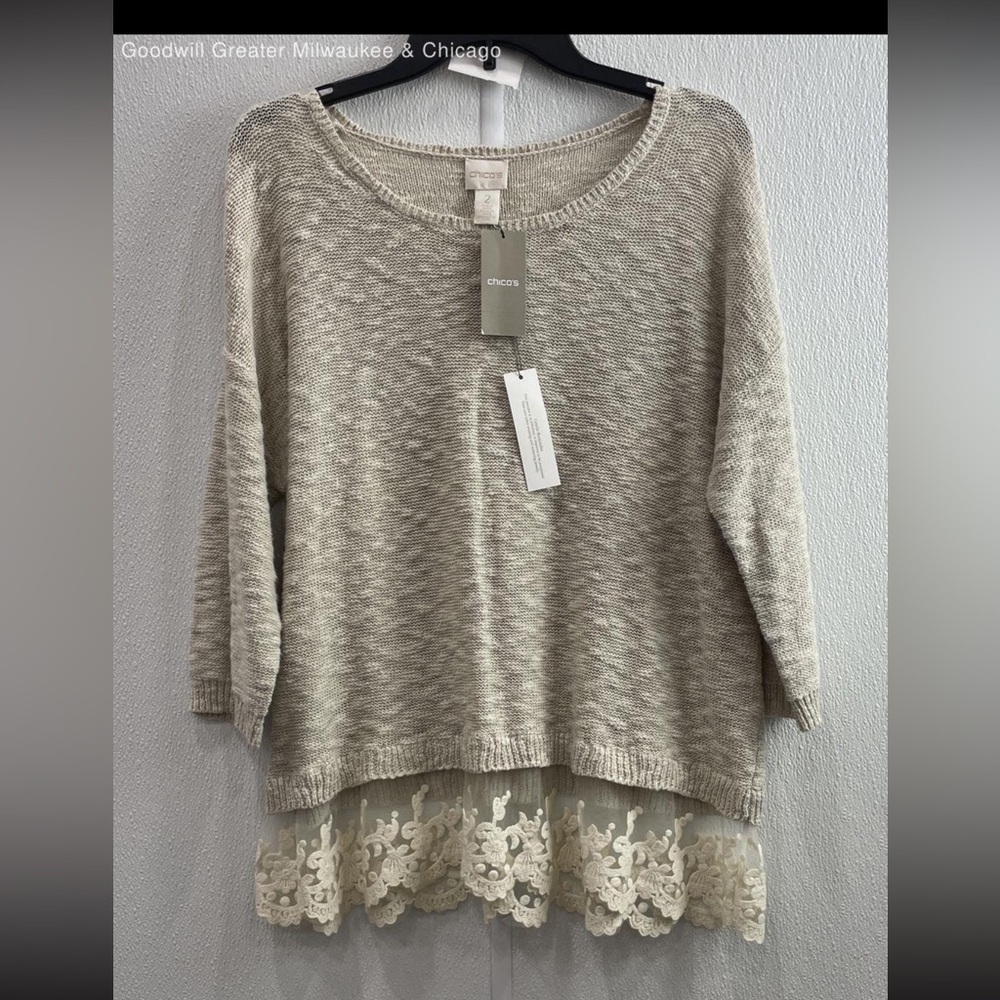 Chico's Lucinda Sweater with Lace Hem - NWT